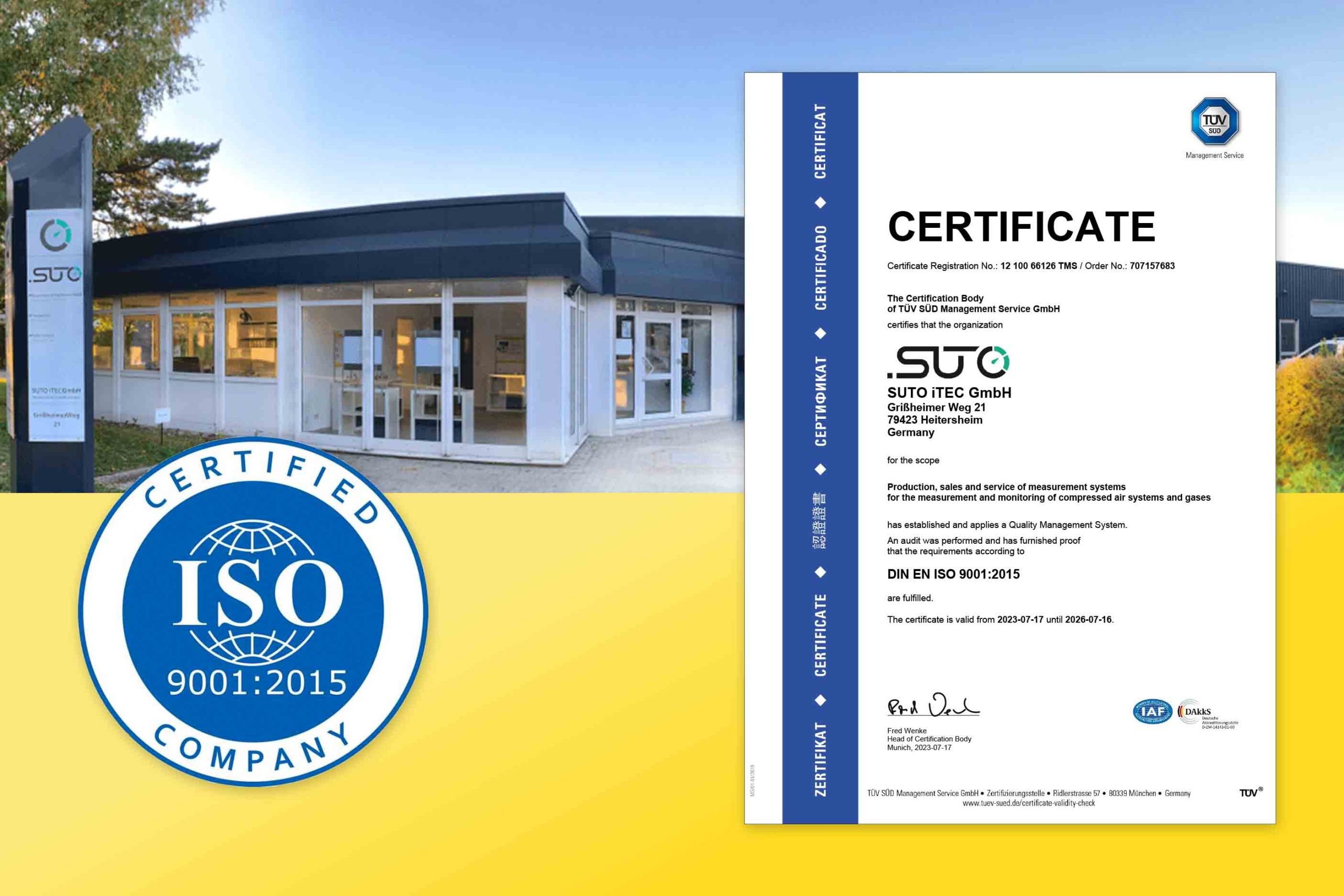 La sede centrale di SUTO iTEC in Germania ottiene la certificazione ISO 9001:2015